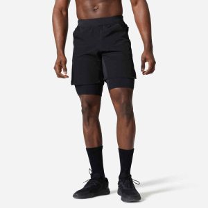 Men's Fitness Zip Pocket Breathable 2-in-1 Shorts - Black