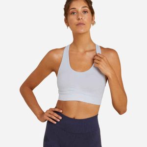 Women's Light Support Sports Bra with Cross-Over Straps - Light Blue